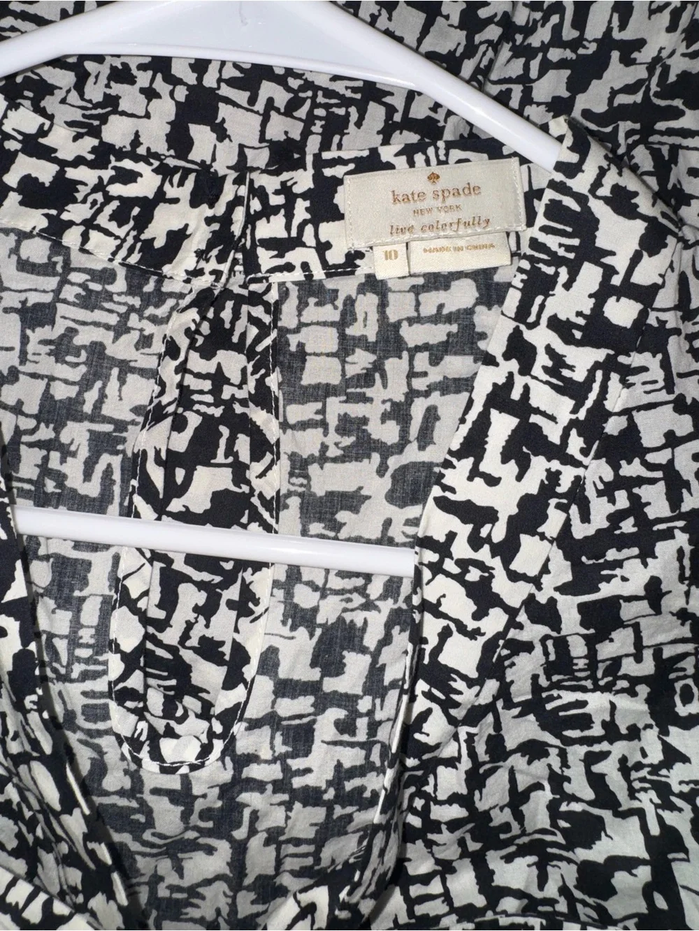 Kate Spade New York Black & White Tie-Neck Printed Blouse Size 10/Med